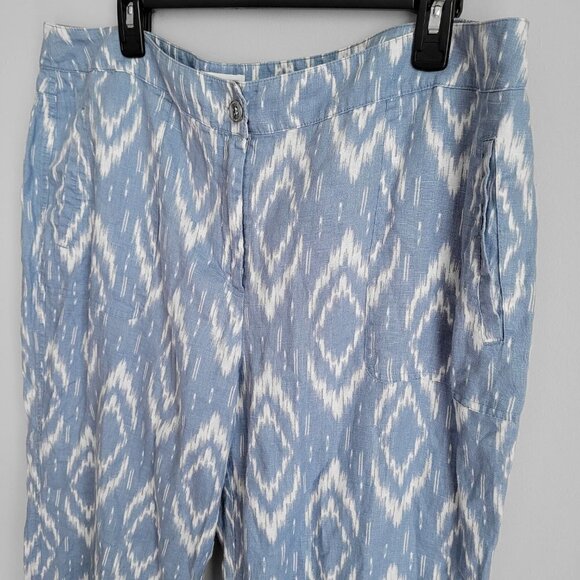 Chico's Ikat Blue White 100% Linen Tie Dye Abstract Print Wide Leg Pants - Picture 5 of 12